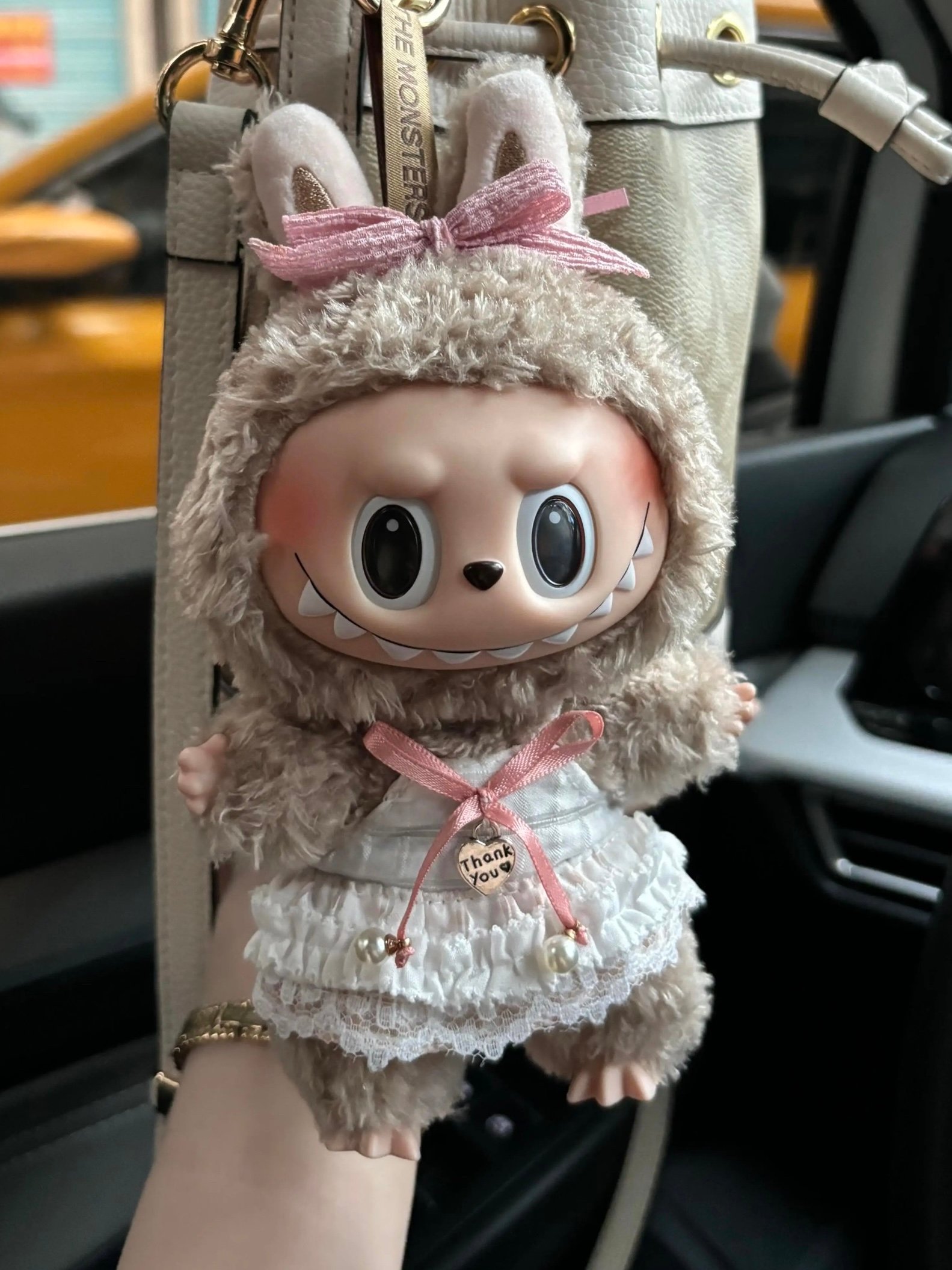 Sweet Lace Dress with Pink Bow Outfit for Labubu (18cm)