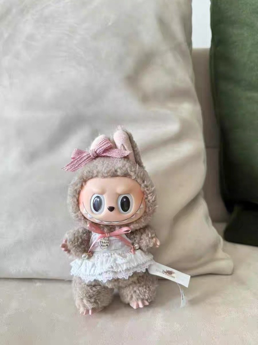 Sweet Lace Dress with Pink Bow Outfit for Labubu (18cm) - Image 3